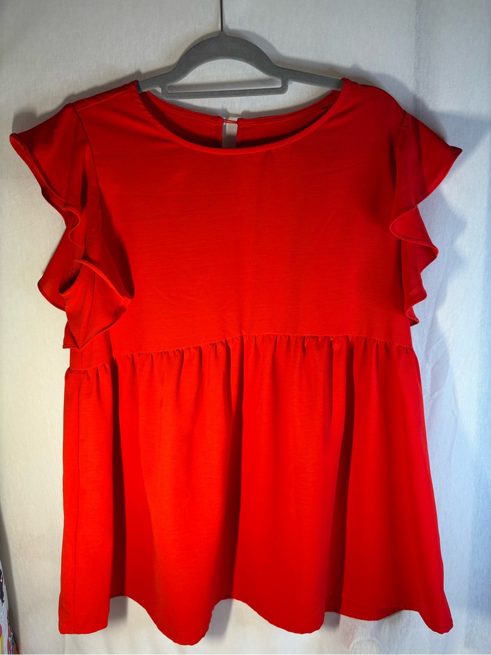 Amazon Red Flutter Sleeve Peplum Top